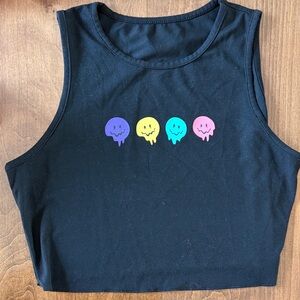SHEIN Black Crop Top with Colorful Smiley Faces